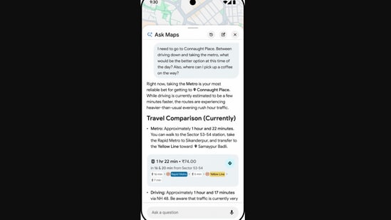 Google shared a snippet showing how a user can use the “Ask Maps” feature. (Google)