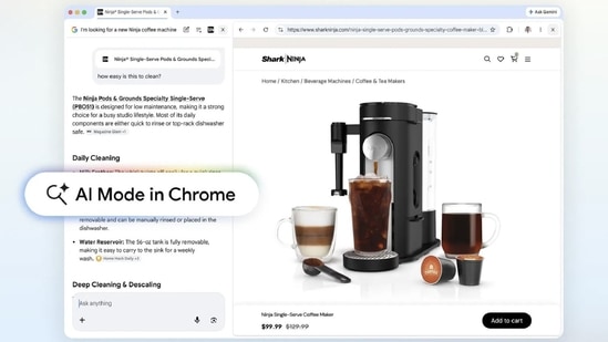 Users will be able to access tools like Canvas or image creation in AI mode with the new plus menu in Chrome. (Google)